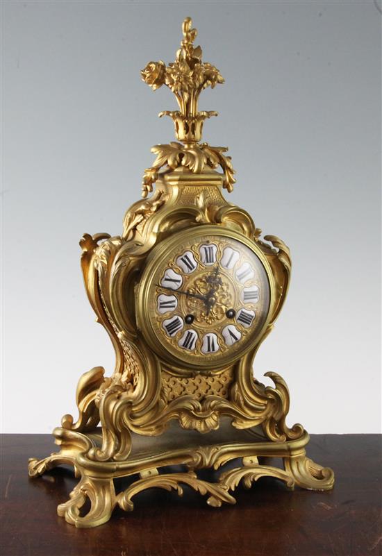 A late 19th century French ormolu mantel clock, 16in.
